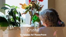  Presentation with flower pots - Colorful PPT layouts enhanced with girl-sprays-water-on-succulent backdrop and a coral colored foreground