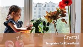  Presentation with flower pots - Amazing slides having girl-sprays-water-on-succulent backdrop and a coral colored foreground
