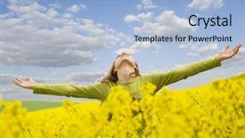  Presentation with rapeseed - Audience pleasing presentation theme consisting of girl spreading her arms backdrop and a light blue colored foreground