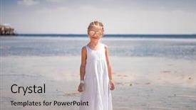  Presentation with cool - Audience pleasing presentation consisting of girl standing at wonderful seashore backdrop and a light gray colored foreground