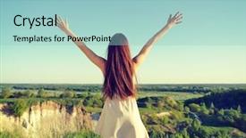  Presentation with peaceful - Slide deck with girl standing by a cliff background and a light blue colored foreground