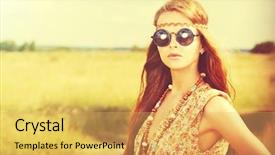  Presentation with naughty girl is standing - Slides featuring girl standing in a field background and a yellow colored foreground