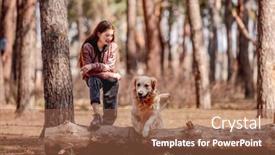  Presentation with wood log - Audience pleasing presentation design consisting of girl-standing-on-the-log backdrop and a tawny brown colored foreground
