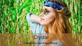  Presentation with bohemian - PPT theme having girl stands among the reeds background and a gold colored foreground