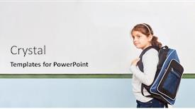  Presentation with school board - Audience pleasing presentation design consisting of girl-stands-with-schoolbags backdrop and a white colored foreground