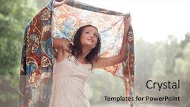  Presentation with liquid roof rain drops - Amazing presentation theme having girl stay under rain drops backdrop and a soft green colored foreground