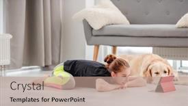  Presentation with frog - Amazing presentation design having girl-staying-in-frog-pose backdrop and a coral colored foreground