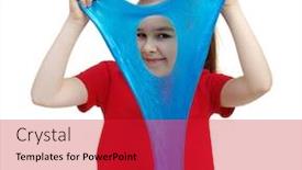  Presentation with toy - Presentation design enhanced with girl-stretches-slime-toy background and a red colored foreground