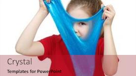  Presentation with toy - PPT theme having girl-stretches-slime-toy background and a crimson colored foreground