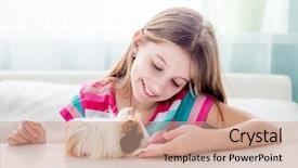  Presentation with guinea pig - Slides having girl stroking fluffy guinea pig background and a coral colored foreground