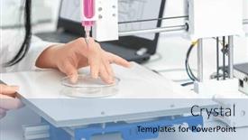  Presentation with biochip - PPT theme with girl-student-in-the-laboratory background and a light blue colored foreground