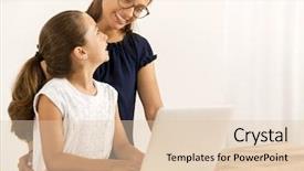  Presentation with daughter mother - Audience pleasing theme consisting of girl study laptop - mother helping her little daughter backdrop and a lemonade colored foreground