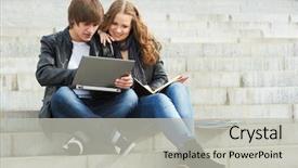  Presentation with esl students - Presentation design featuring girl study laptop - two students studying with computer background and a light gray colored foreground