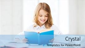  Presentation with girl reading - Cool new slide deck with girl studying and reading book backdrop and a light blue colored foreground