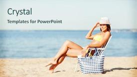  Presentation with shells beach summer holiday - Slide deck featuring girl sunbathing on the beach background and a  colored foreground