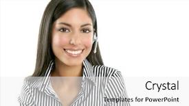  Presentation with phone - Audience pleasing PPT layouts consisting of girl support - beautiful young businesswoman talking backdrop and a white colored foreground