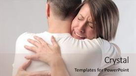  Presentation with woman crying - Cool new PPT theme with girl support - sad woman crying on her backdrop and a coral colored foreground