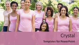  Presentation with confident - PPT theme having girl supporting breast cancer background and a coral colored foreground