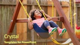  Presentation with playground - Colorful PPT theme enhanced with girl swinging on a playground backdrop and a tawny brown colored foreground