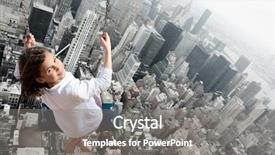  Presentation with city - Slide set featuring girl swinging with the city background and a gray colored foreground