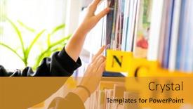  Presentation with authors - PPT theme enhanced with girl-taking-a-book background and a gold colored foreground