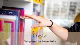  Presentation with light book - PPT theme with girl-taking-a-book background and a coral colored foreground