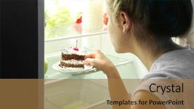  Presentation with fridge - Beautiful presentation theme featuring girl taking cake from fridge unhealthy food concept backdrop and a coral colored foreground