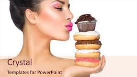  Presentation with junk food - Colorful theme enhanced with girl taking colorful donuts funny backdrop and a lemonade colored foreground