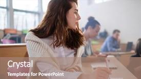  Presentation with taking notes - Slide deck enhanced with girl taking notes in multinational background and a  colored foreground