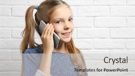  Presentation with brick wall - PPT theme enhanced with girl talking by mobile phone background and a light gray colored foreground