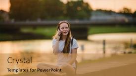  Presentation with cell - Presentation theme featuring girl-talking-on-her-cell background and a  colored foreground