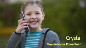  Presentation with phone - Beautiful slide deck featuring girl talking on mobile phone backdrop and a  colored foreground
