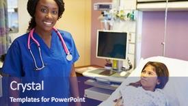  Presentation with trainee nurse sitting by female - PPT theme consisting of girl talking to female nurse background and a navy blue colored foreground