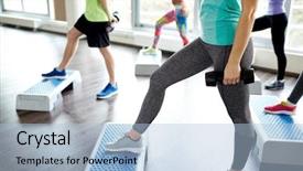  Presentation with group fitness - PPT theme with girl team - fitness sport aerobics and people background and a light blue colored foreground