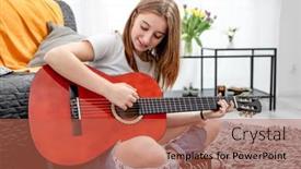  Presentation with instrument - Presentation theme consisting of girl-teenager-practicing-guitar-playing background and a coral colored foreground