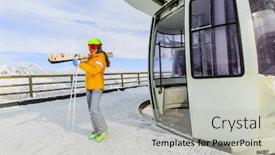  Presentation with cable - PPT layouts featuring girl-teenager-skier-go-out background and a light gray colored foreground
