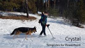  Presentation with metal detector - Presentation design with girl teenager with metal detector background and a light blue colored foreground