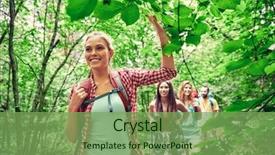 Presentation with travel friends - Presentation having girl teens - adventure travel tourism hike background and a seafoam green colored foreground