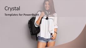  Presentation with girl teens - Theme having girl teens - teenage schoolgirl with headphones carrying background and a light gray colored foreground