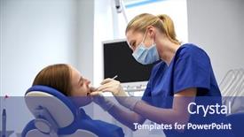  Presentation with dental child - Presentation design having girl teeth up at dental background and a ocean colored foreground