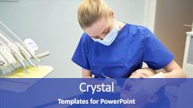  Presentation with health-care - Cool new presentation theme with girl teeth up at dental backdrop and a ocean colored foreground