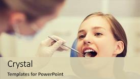  Presentation with health-care - Amazing slide deck having girl teeth up at dental backdrop and a soft green colored foreground