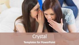  Presentation with secret - Cool new PPT theme with girl telling a secret to her friend in front of laptop at home in bedroom backdrop and a coral colored foreground