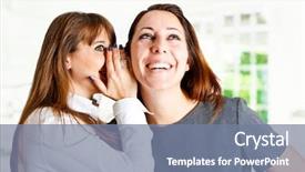  Presentation with news - Amazing PPT theme having girl telling funny news to her friend backdrop and a seafoam green colored foreground