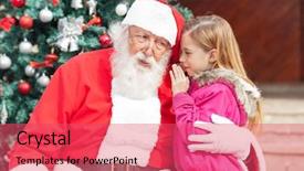  Presentation with girl christmas - Beautiful PPT theme featuring girl telling wish in santa backdrop and a red colored foreground