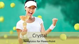  Presentation with victory sport - Amazing PPT theme having girl tennis player won backdrop and a yellow colored foreground