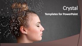  Presentation with oil gas icons - Presentation theme featuring girl thinking with abstract icons background and a dark gray colored foreground