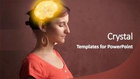  Presentation with thinking brain - Beautiful PPT theme featuring girl thinking with glowing brain backdrop and a tawny brown colored foreground