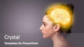  Presentation with thinking brain - Colorful PPT layouts enhanced with girl thinking with glowing brain backdrop and a gray colored foreground