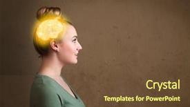  Presentation with brain thinking - Slide deck consisting of girl thinking with glowing brain background and a tawny brown colored foreground